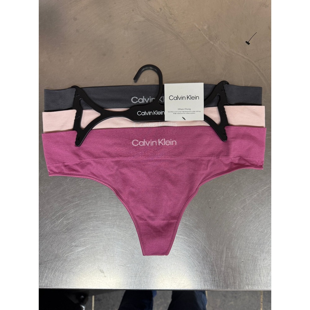 Calvin Klein Thong Panty 3 Pack Womens Large Pink Grey Carousel QP2794R-510